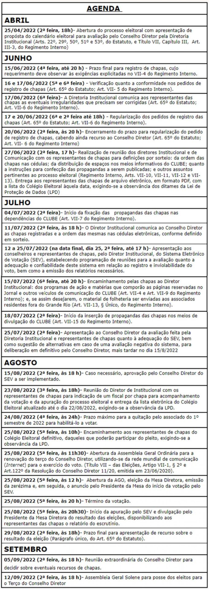 Aprovada a agenda do processo de renovação do Terço do Conselho Diretor 1 Aprovada a agenda do processo de renovação do Terço do Conselho Diretor datas processo eleitoral 22 scaled 1 scaled