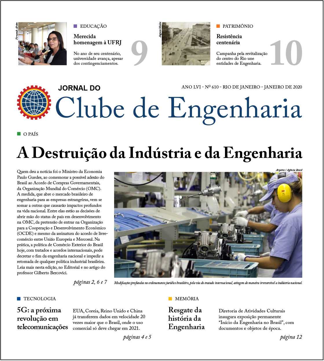 Jornal do Clube de Engenharia nº 610 - Janeiro de 2020 jornal clube de engenharia 610 finaltela capa