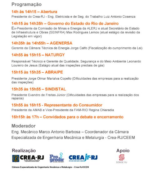 Seminário: Segurança nas instalações de gás residencial e comercial seguranca gas prgm