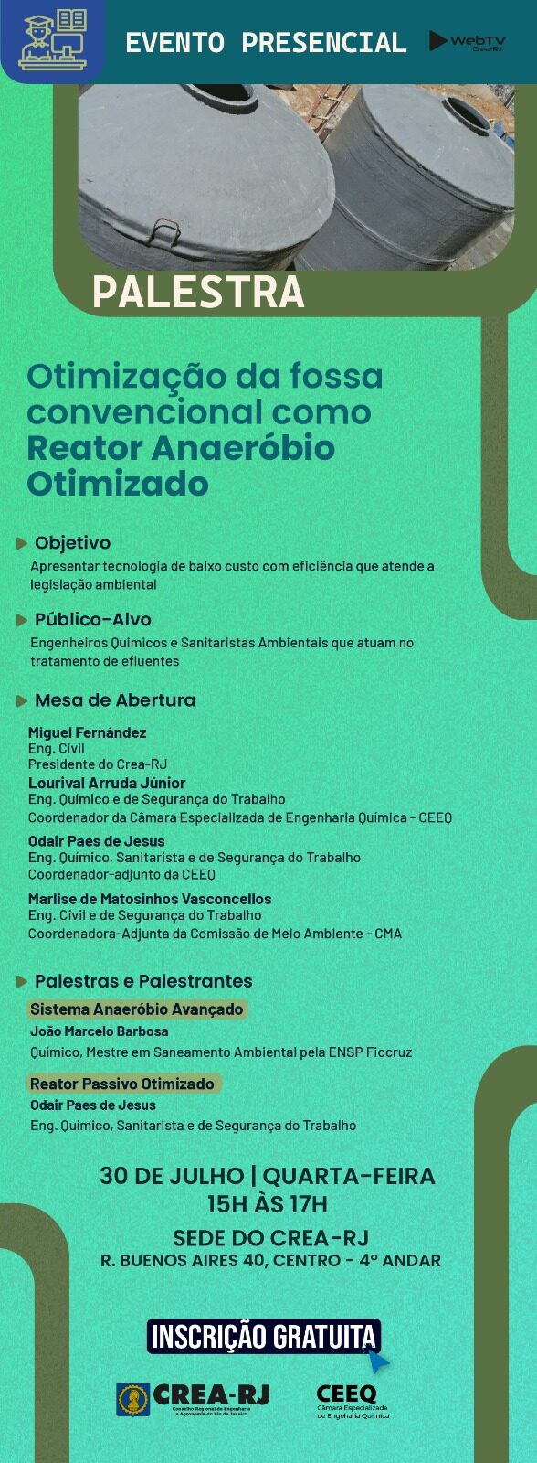 Palestra apresenta solução de baixo custo e alta eficiência para tratamento de esgoto sanitário palestra 30.07 palestra 30.07