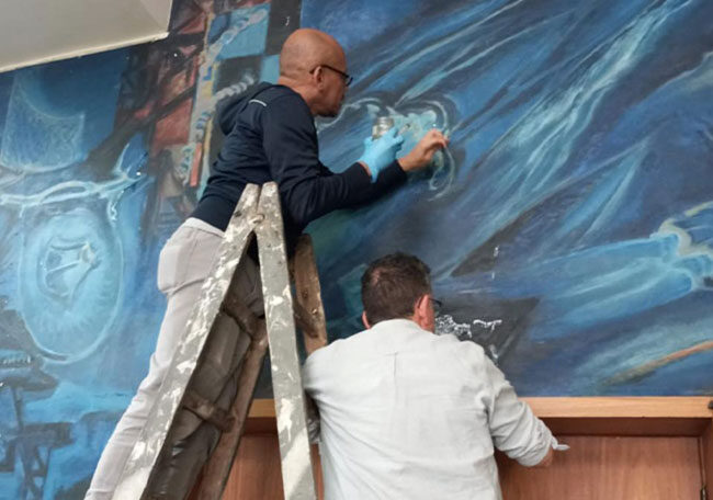 Restauração recupera painel de Frank Schaeffer pintado na sede do Clube 4 Restauração recupera painel de Frank Schaeffer pintado na sede do Clube painel8 painel8