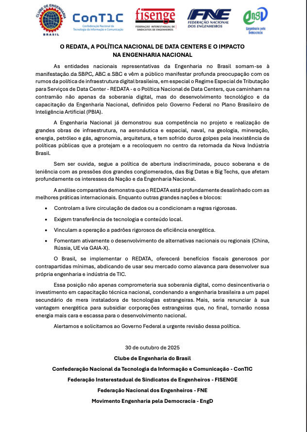 Clube de Engenharia entidades da engenharia manifestam preocupacao com o redata entidades da engenharia manifestam preocupacao com o redata