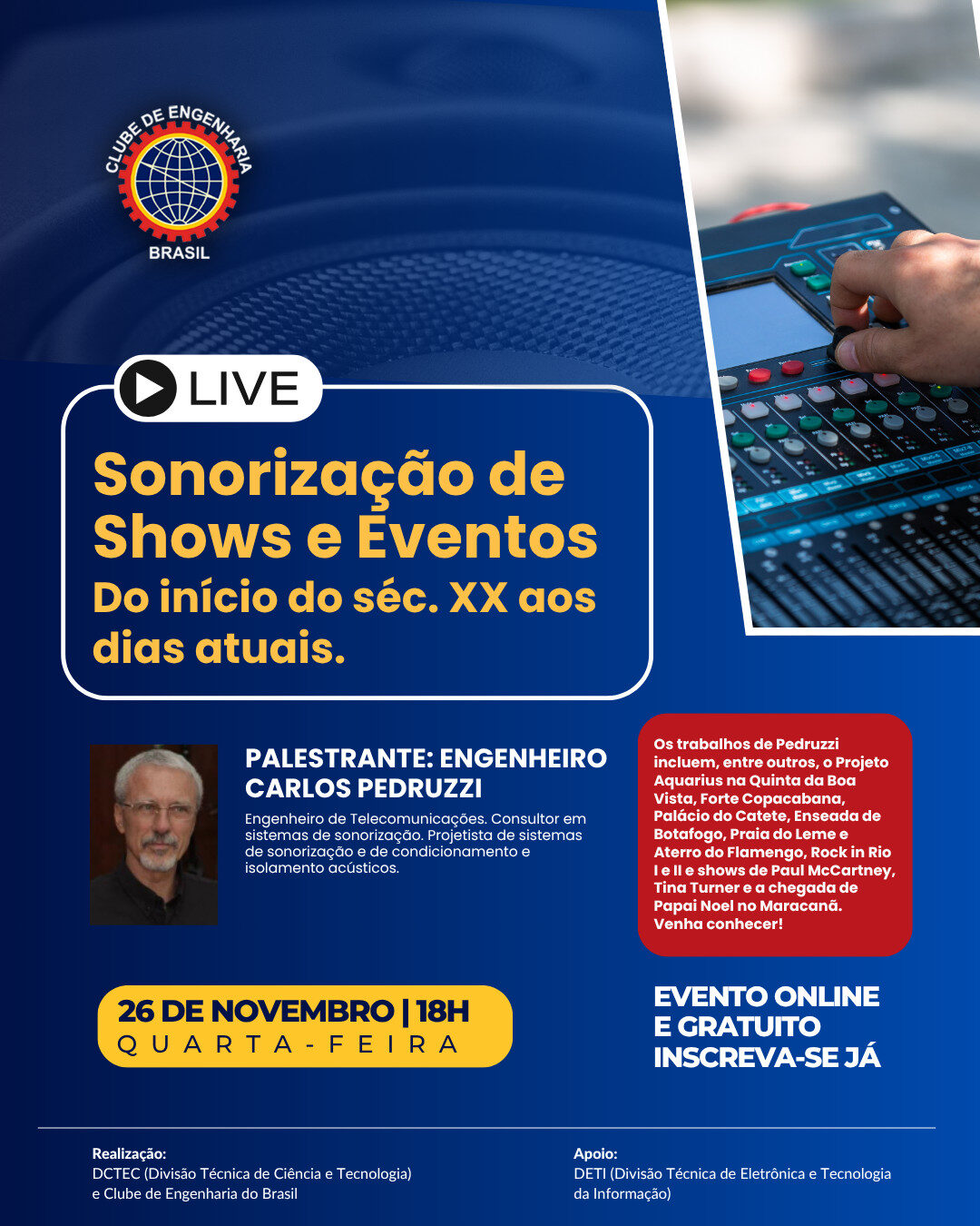 Clube de Engenharia 9 Clube de Engenharia clube de engenharia do brasil realiza evento virtual sobre sonorizacao de shows e eventos clube de engenharia do brasil realiza evento virtual sobre sonorizacao de shows e eventos 1