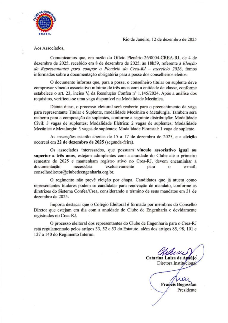 Clube de Engenharia carta aos associados 1 carta aos associados 1 carta aos associados 1 carta aos associados 1