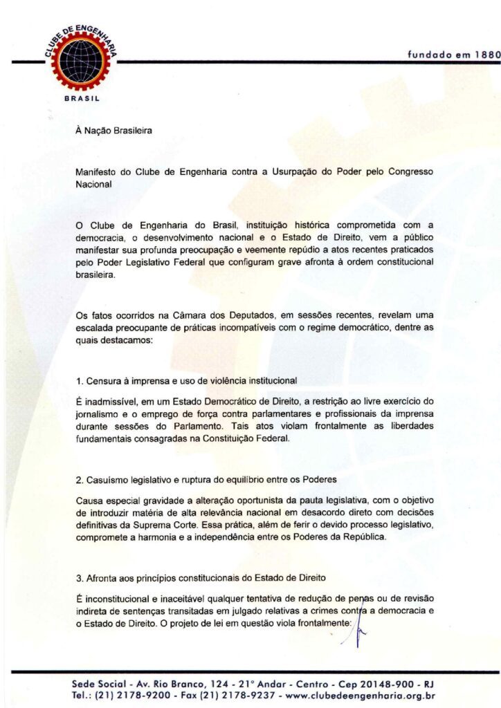Carta aberta do Clube de Engenharia do Brasil contra os desmandos cometidos pelo Poder Legislativo Federal 1 Carta aberta do Clube de Engenharia do Brasil contra os desmandos cometidos pelo Poder Legislativo Federal img 0004 img 0004