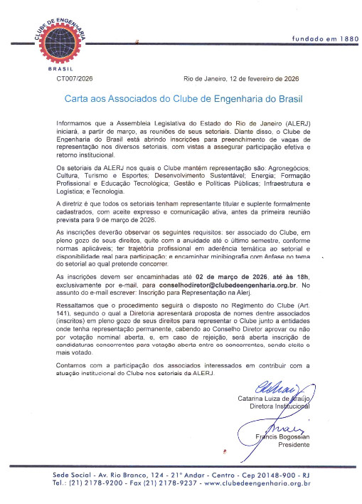 Clube de Engenharia carta aos associados do clube de engenharia do brasil carta aos associados do clube de engenharia do brasil 1