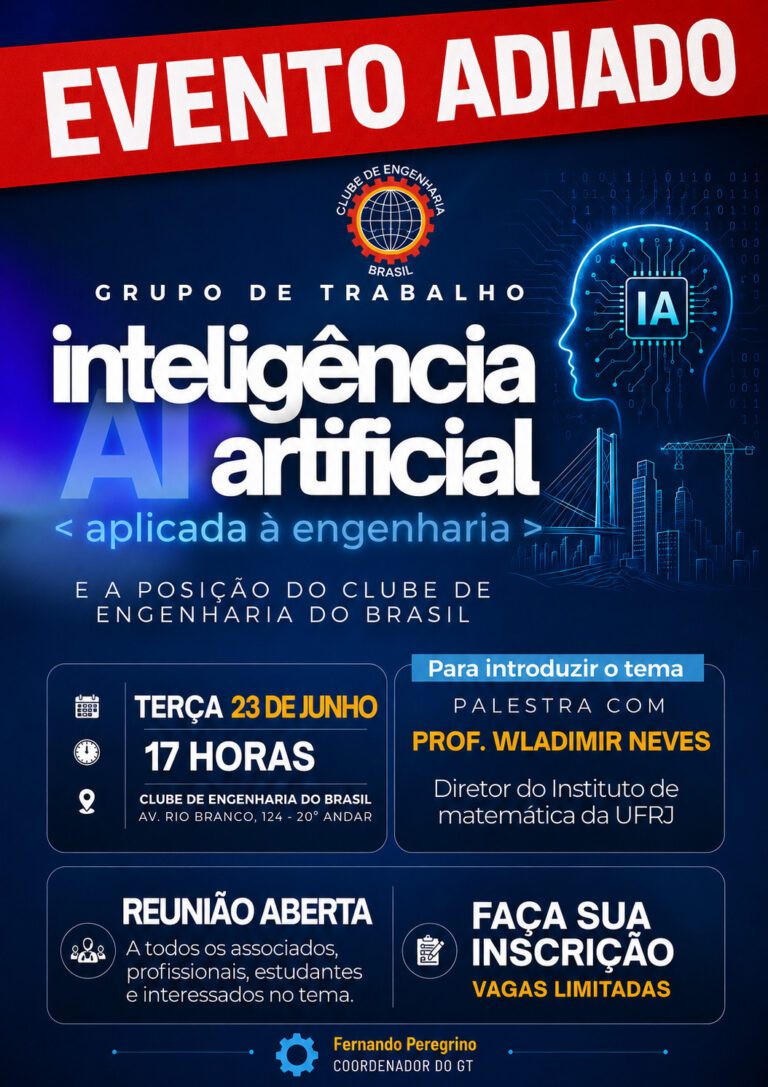 Clube de Engenharia evento adiado palestra sobre inteligencia artificial com wladimir neves evento adiado palestra sobre inteligencia artificial com wladimir neves