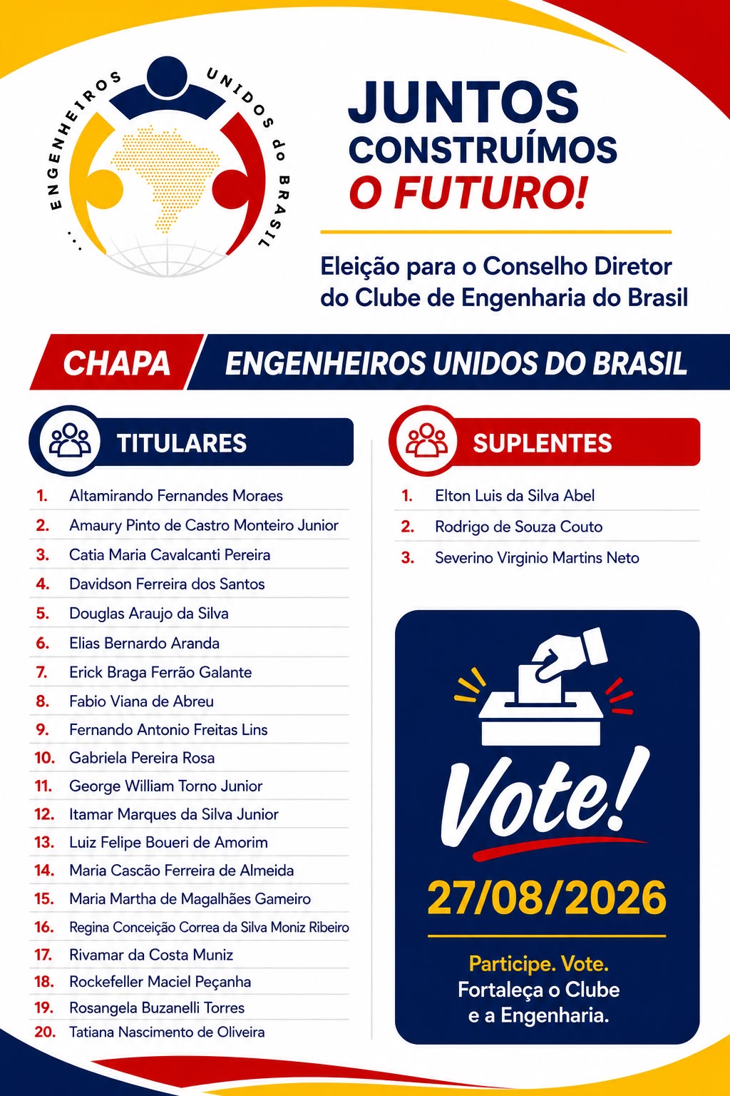 Eleições 2026 1a propaganda para divulgacao chapa engenheiros unidos do brasil eub 1a propaganda para divulgacao chapa engenheiros unidos do brasil eub